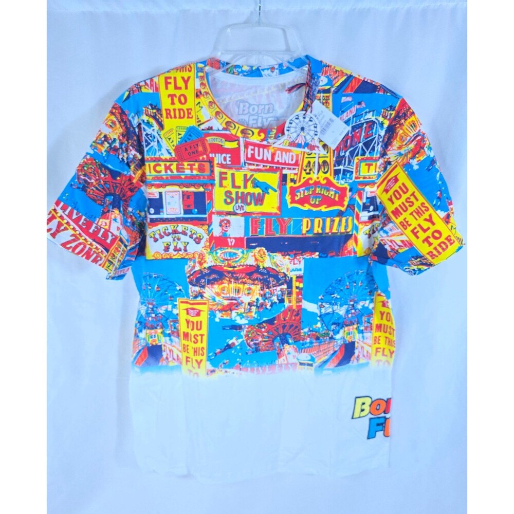 Born Fly Men's T-Shirt Size L "Fly Zone Carnival" Multicolor Graphic NWT